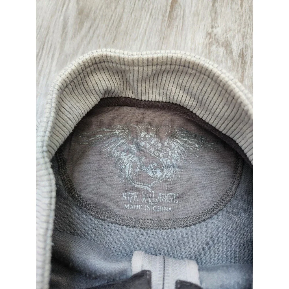 Y2K Gray Full Zip Jacket XL Ribbed Grunge Crest Graphic Viribus Unitis High Neck